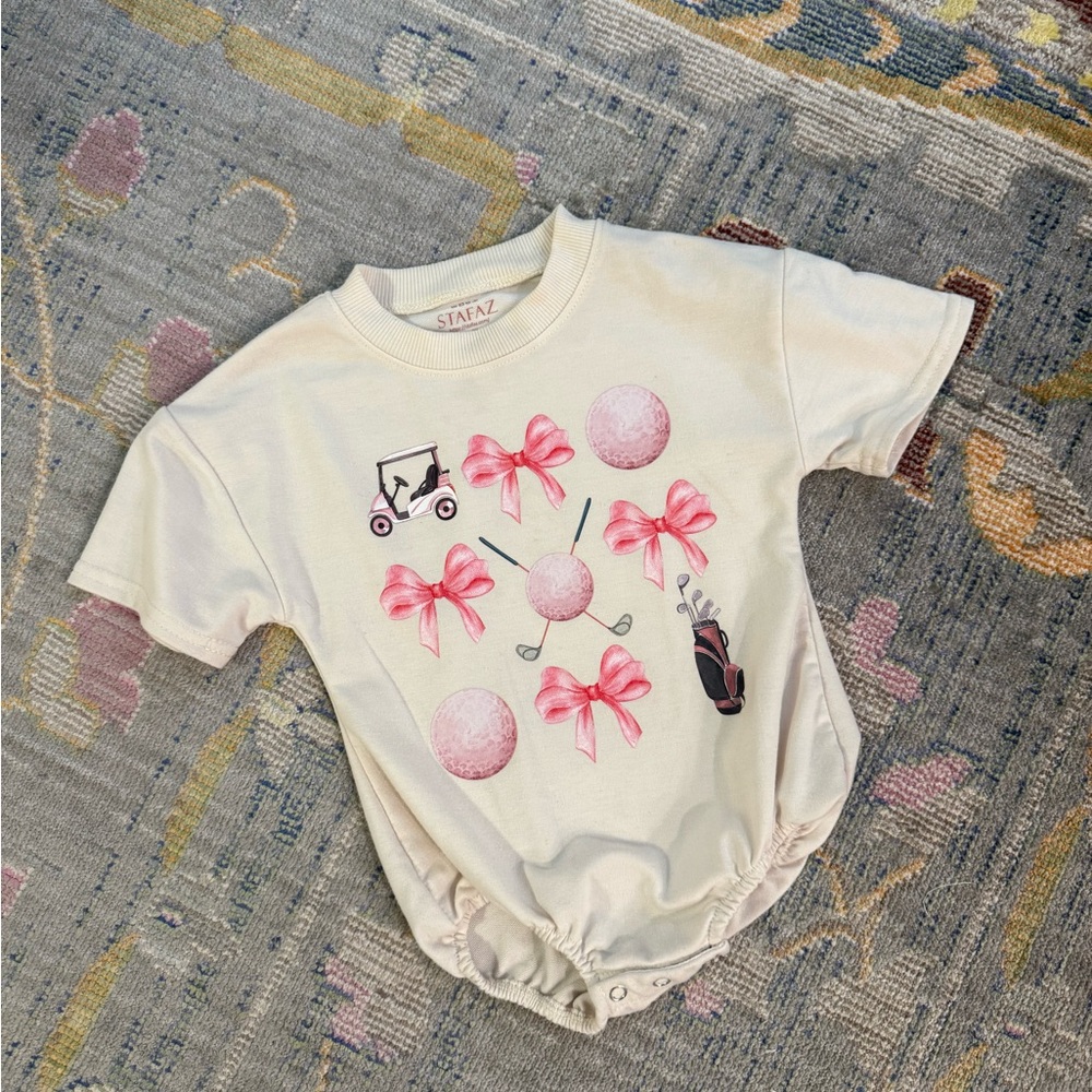 Infant Onesie with Girly Pink Golf and Bow Pattern